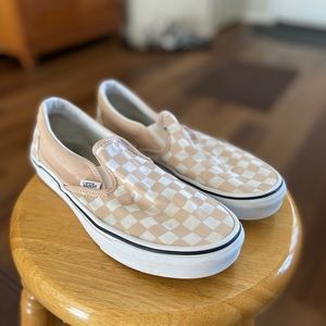 Like New Vans Slip Ons, Peach and White checked